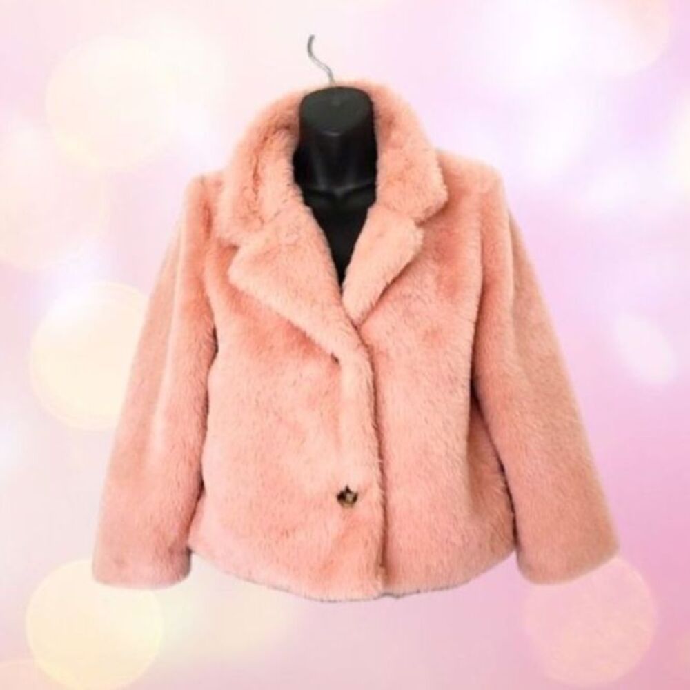 Girls Pastel Faux Fur Coat Soft Pink Plush Jacket Princesscore Coquette Kids XL